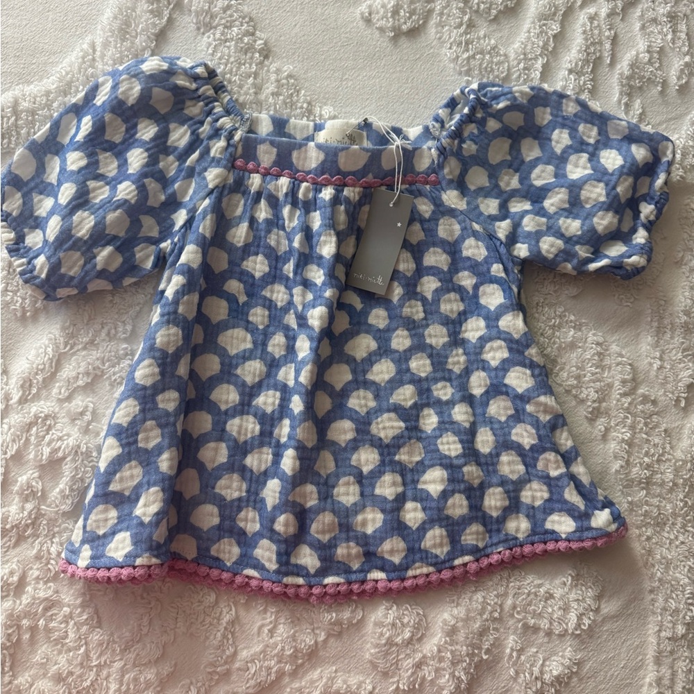 Kids Miki Miette Toddler Top Short Sleeves S 2T Blue White 100% Cotton NWT